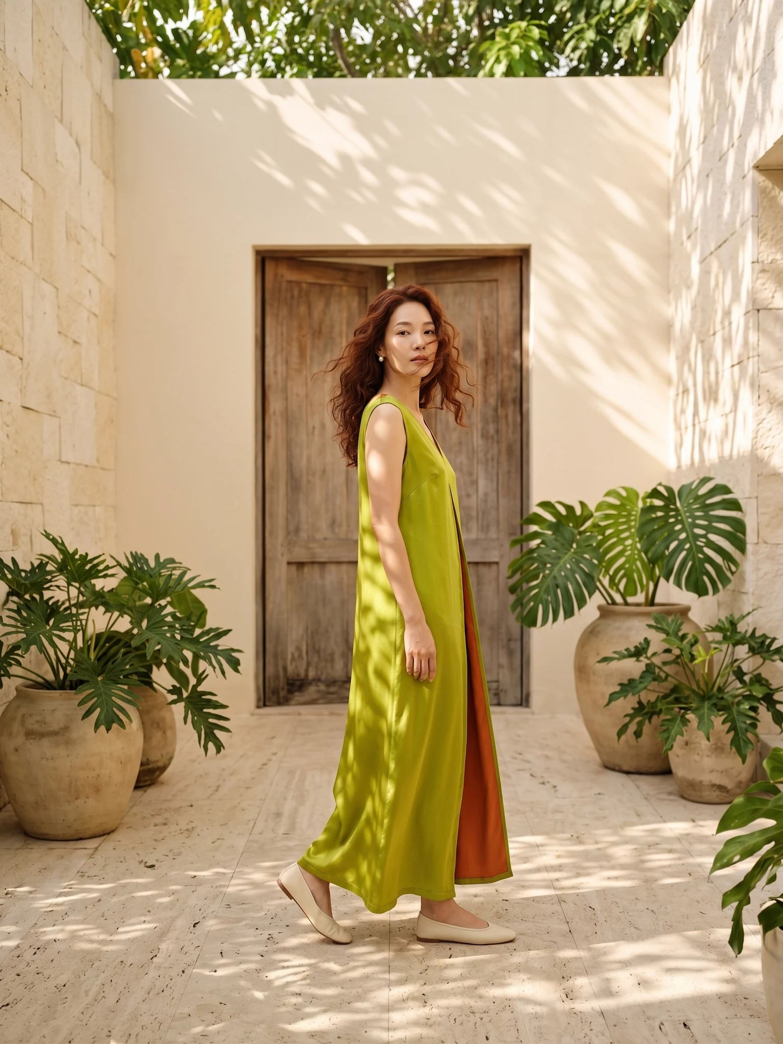 Đầm maxi lụa tơ tằm xanh mạ thời trang Hity