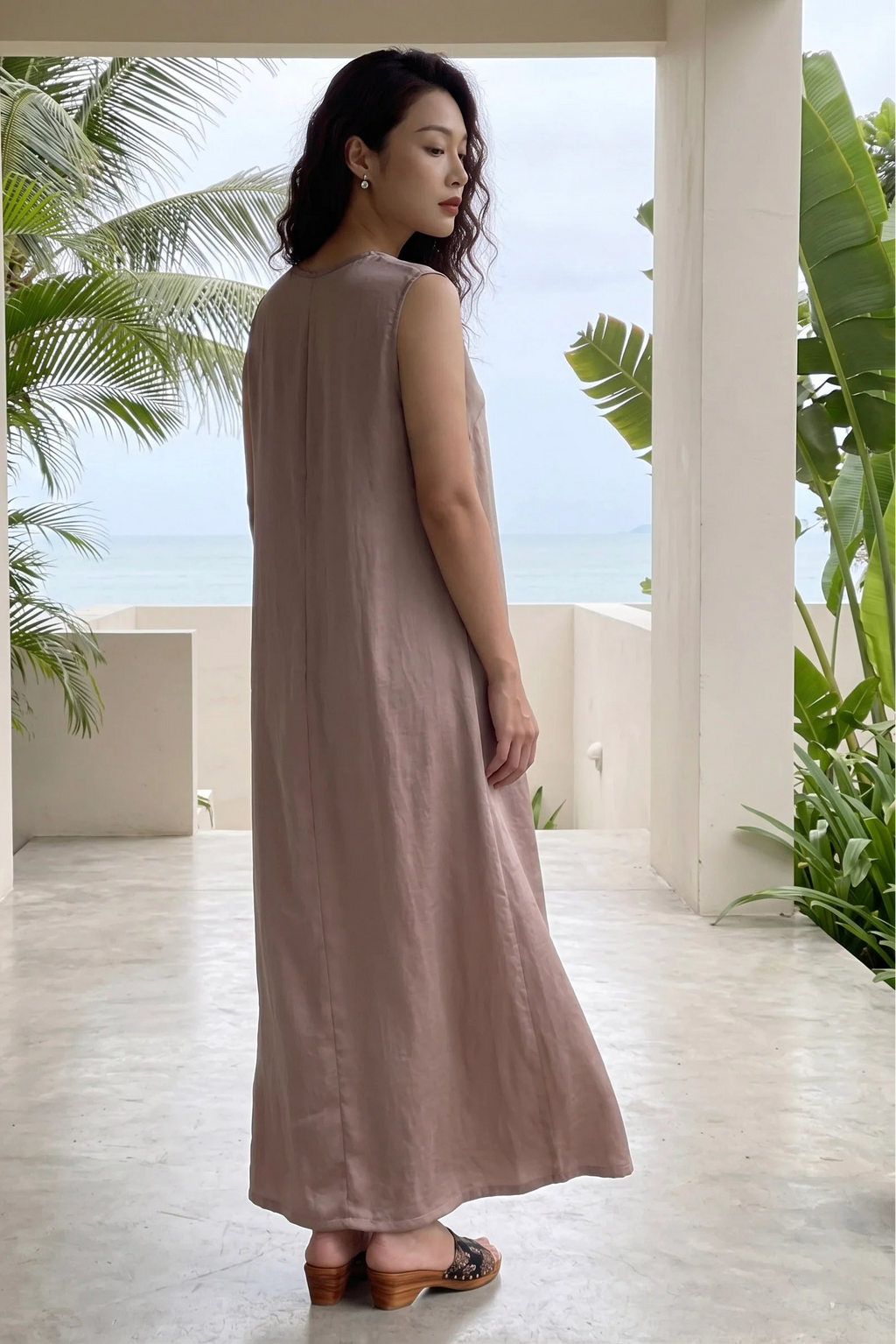 Đầm maxi dáng suông không tay màu be thời trang Hity