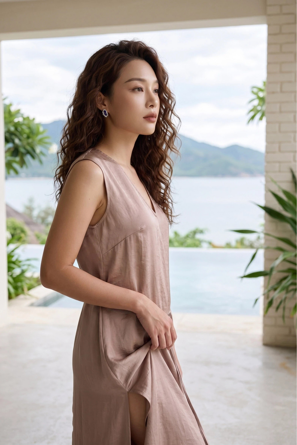 Đầm maxi dáng suông không tay màu be thời trang Hity