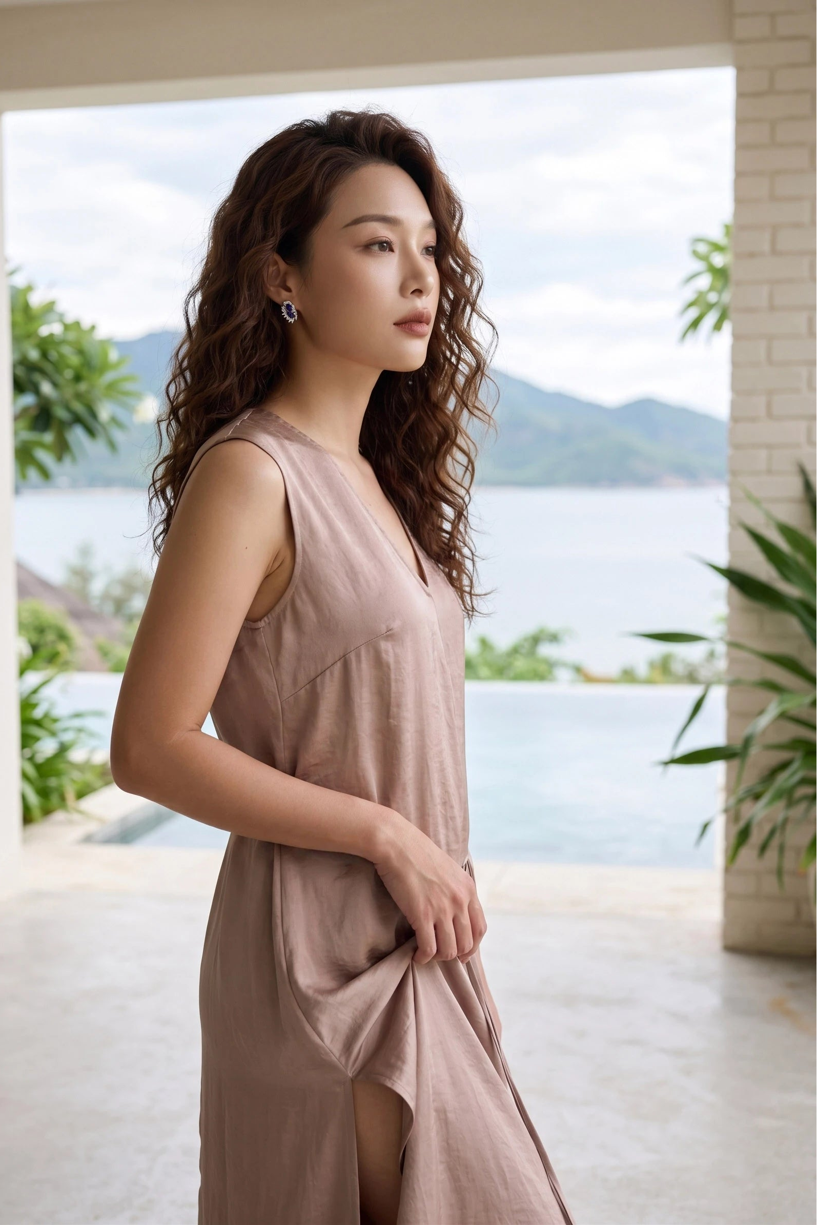 Đầm maxi dáng suông không tay màu be thời trang Hity
