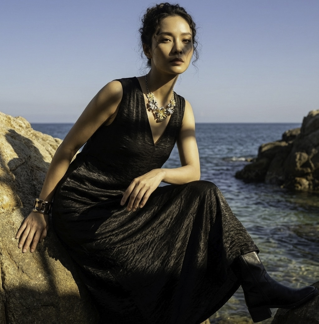 Đầm maxi suông lụa đen thời trang Hity