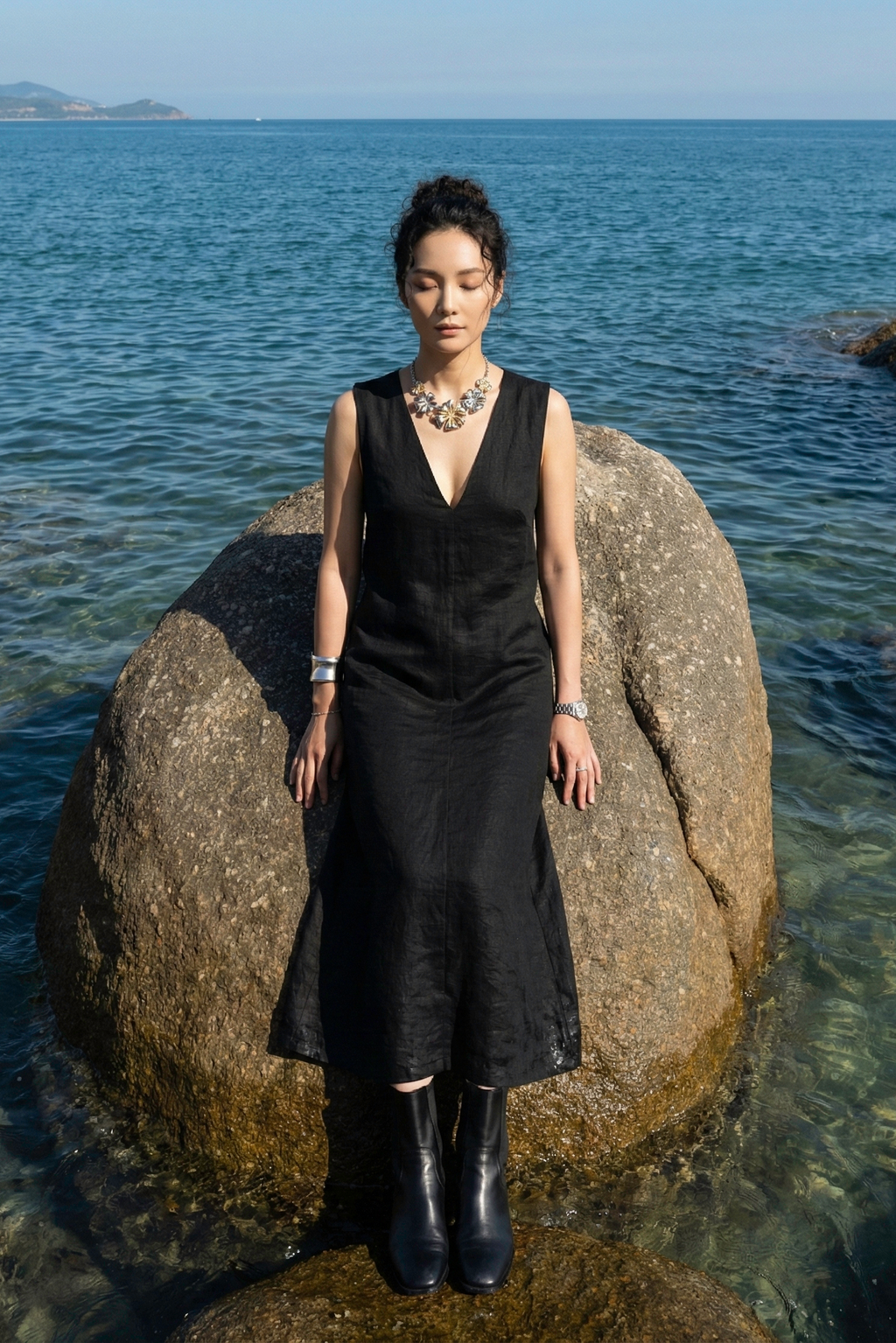 Đầm maxi suông lụa đen thời trang Hity