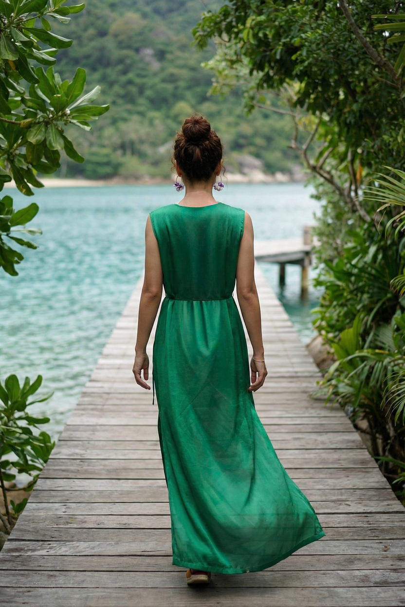 Đầm maxi lụa tơ tằm thêu tay thời trang Hity