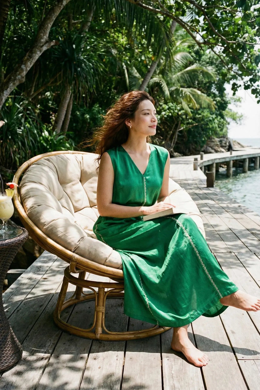 Đầm maxi lụa tơ tằm thêu tay thời trang Hity