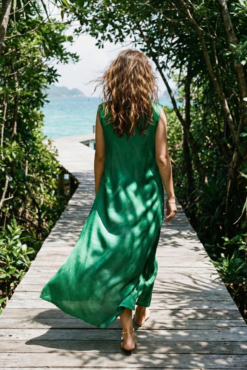 Đầm maxi lụa tơ tằm thêu tay thời trang Hity