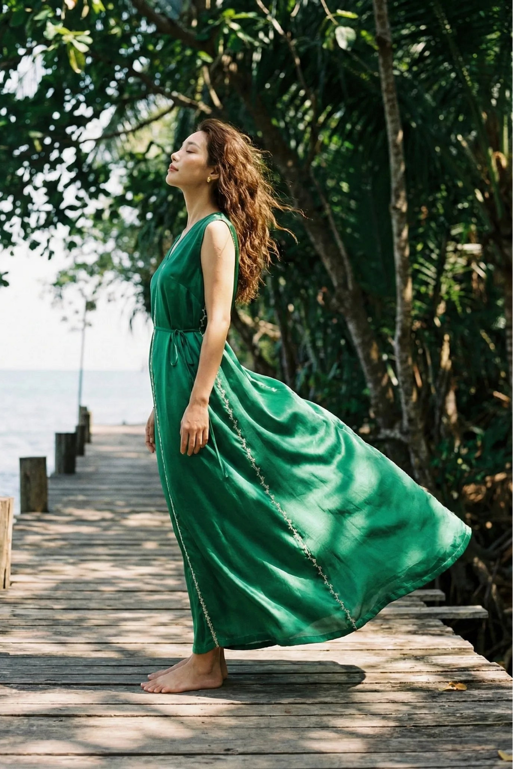 Đầm maxi lụa tơ tằm thêu tay thời trang Hity