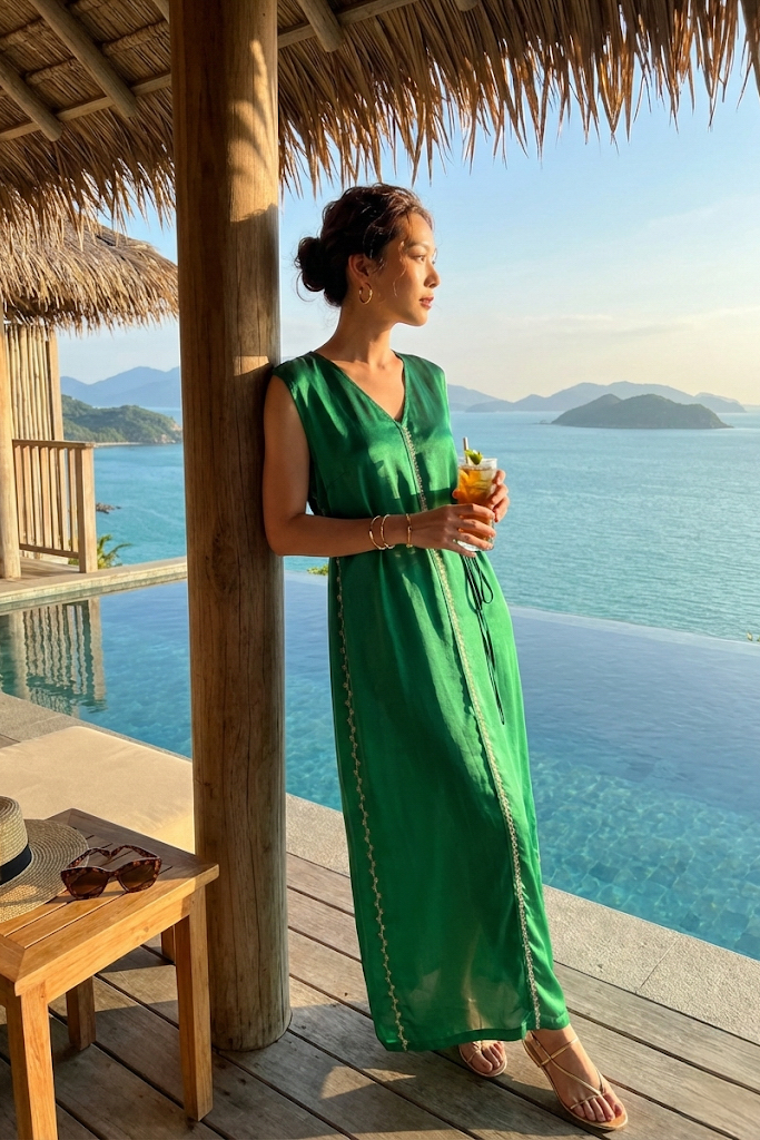 Đầm maxi lụa tơ tằm thêu tay thời trang Hity