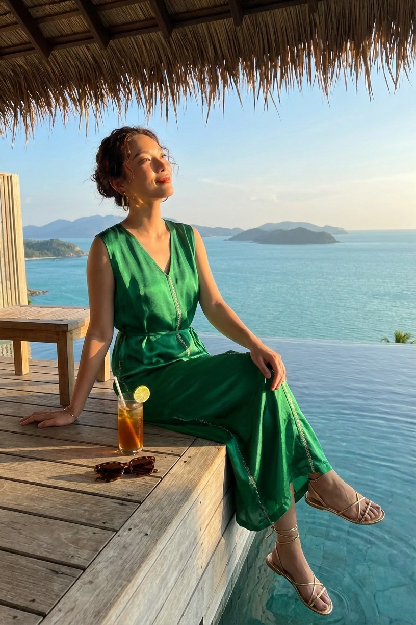 Đầm maxi lụa tơ tằm thêu tay thời trang Hity