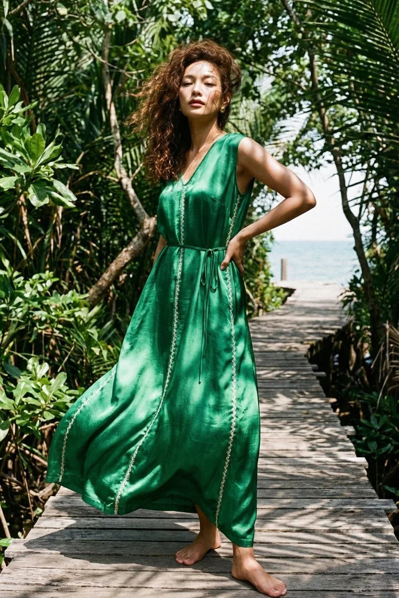 Đầm maxi lụa tơ tằm thêu tay thời trang Hity