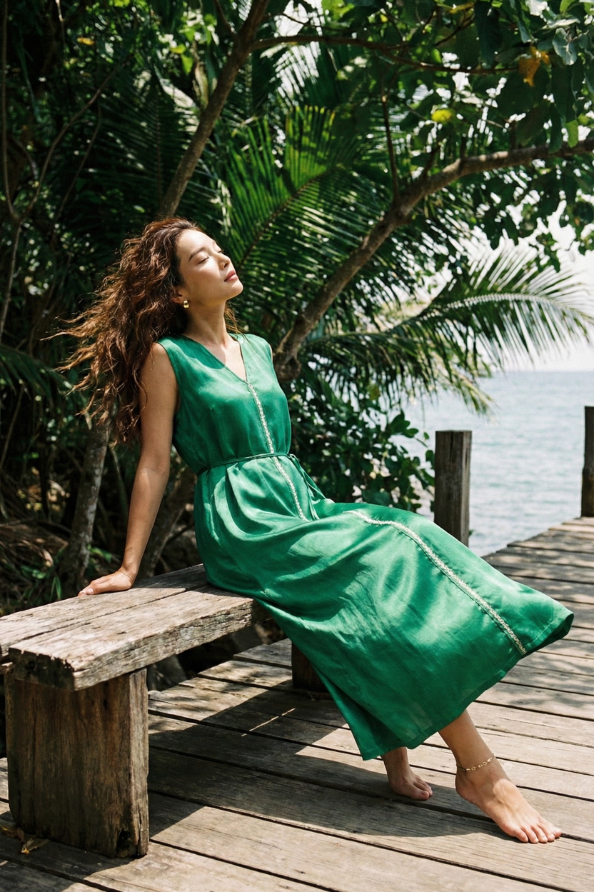 Đầm maxi lụa tơ tằm thêu tay thời trang Hity