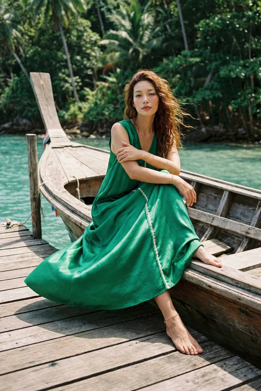 Đầm maxi lụa tơ tằm thêu tay thời trang Hity