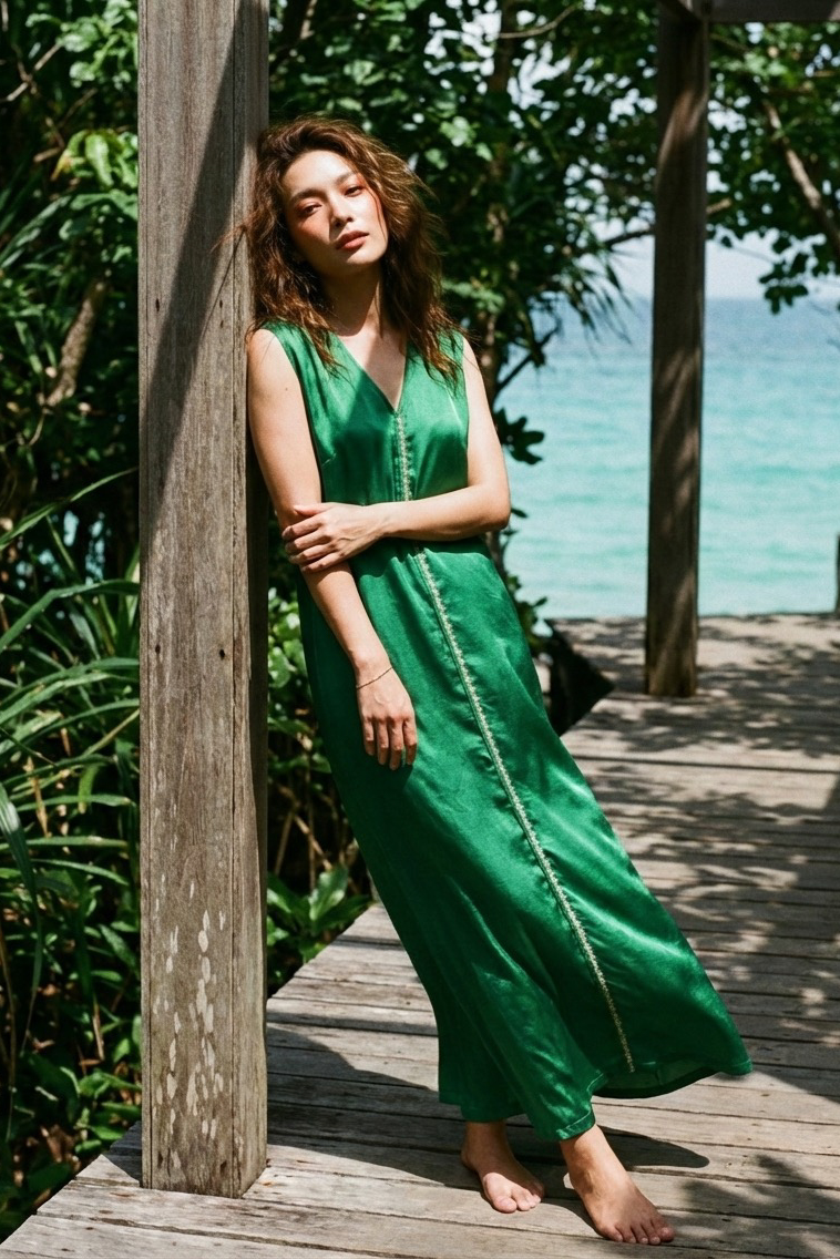 Đầm maxi lụa tơ tằm thêu tay thời trang Hity