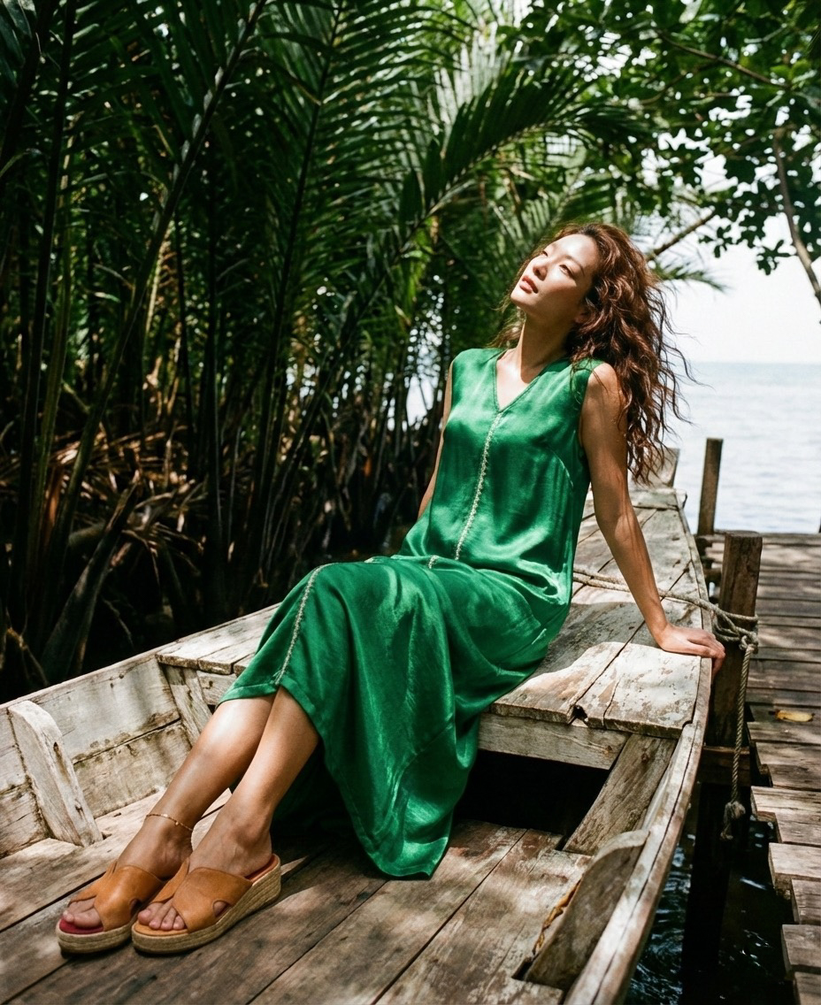 Đầm maxi lụa tơ tằm thêu tay thời trang Hity