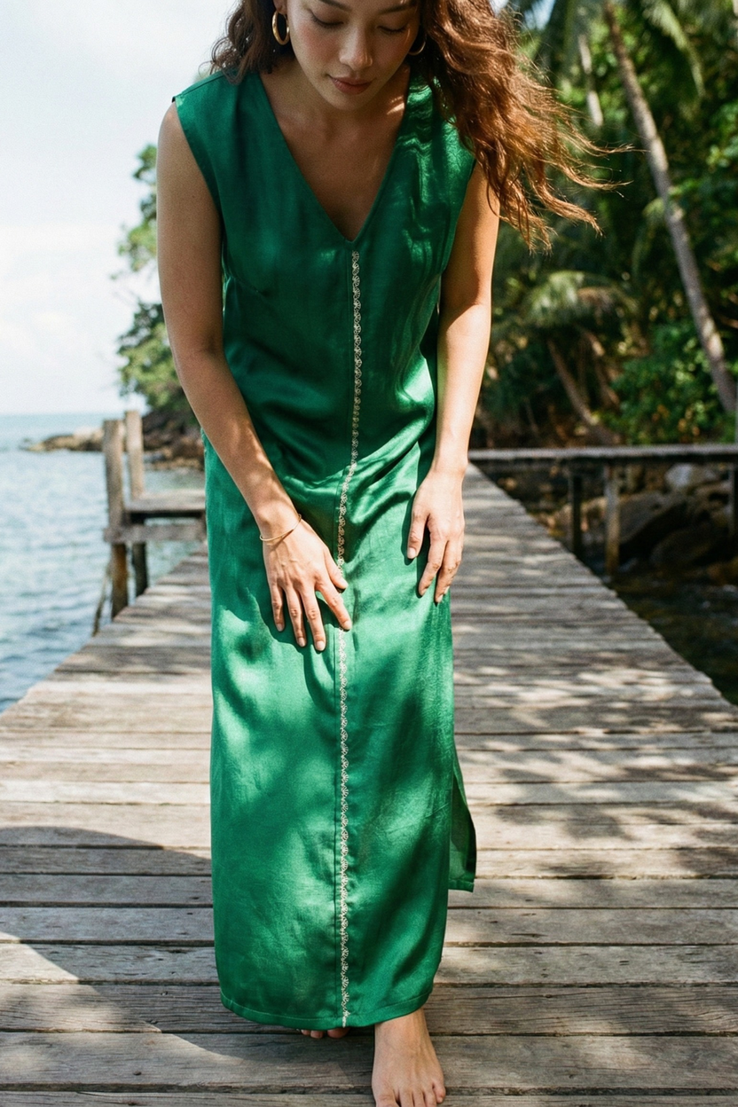 Đầm maxi lụa tơ tằm thêu tay thời trang Hity