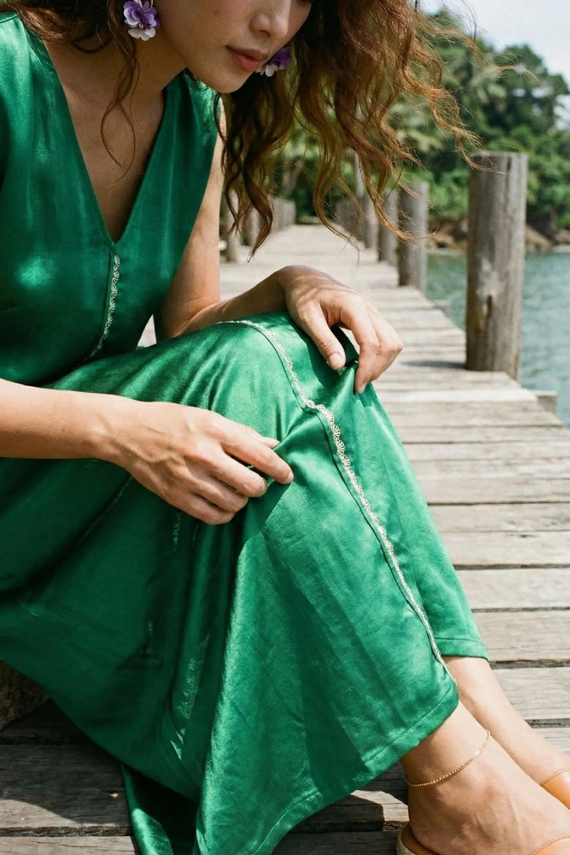 Đầm maxi lụa tơ tằm thêu tay thời trang Hity