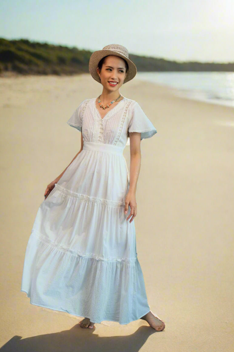 Đầm maxi trắng đi biển thời trang Hity