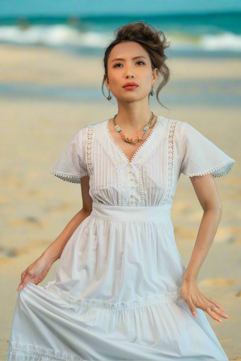 Đầm maxi trắng đi biển thời trang Hity