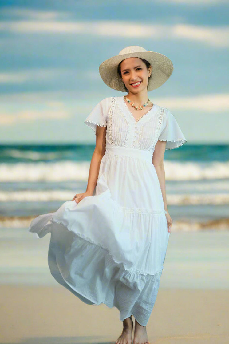 Đầm maxi trắng đi biển thời trang Hity