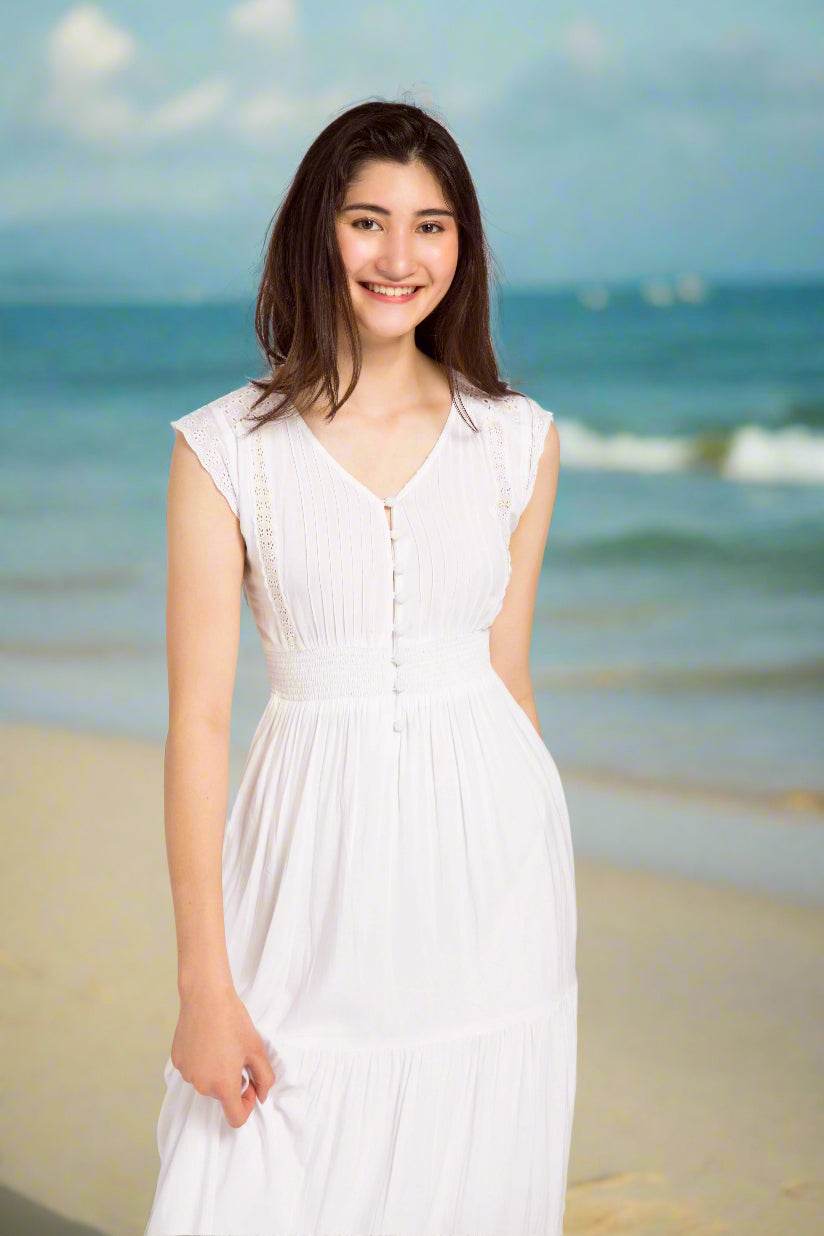 Đầm maxi trắng cotton thoáng mát đi biển thời trang Hity