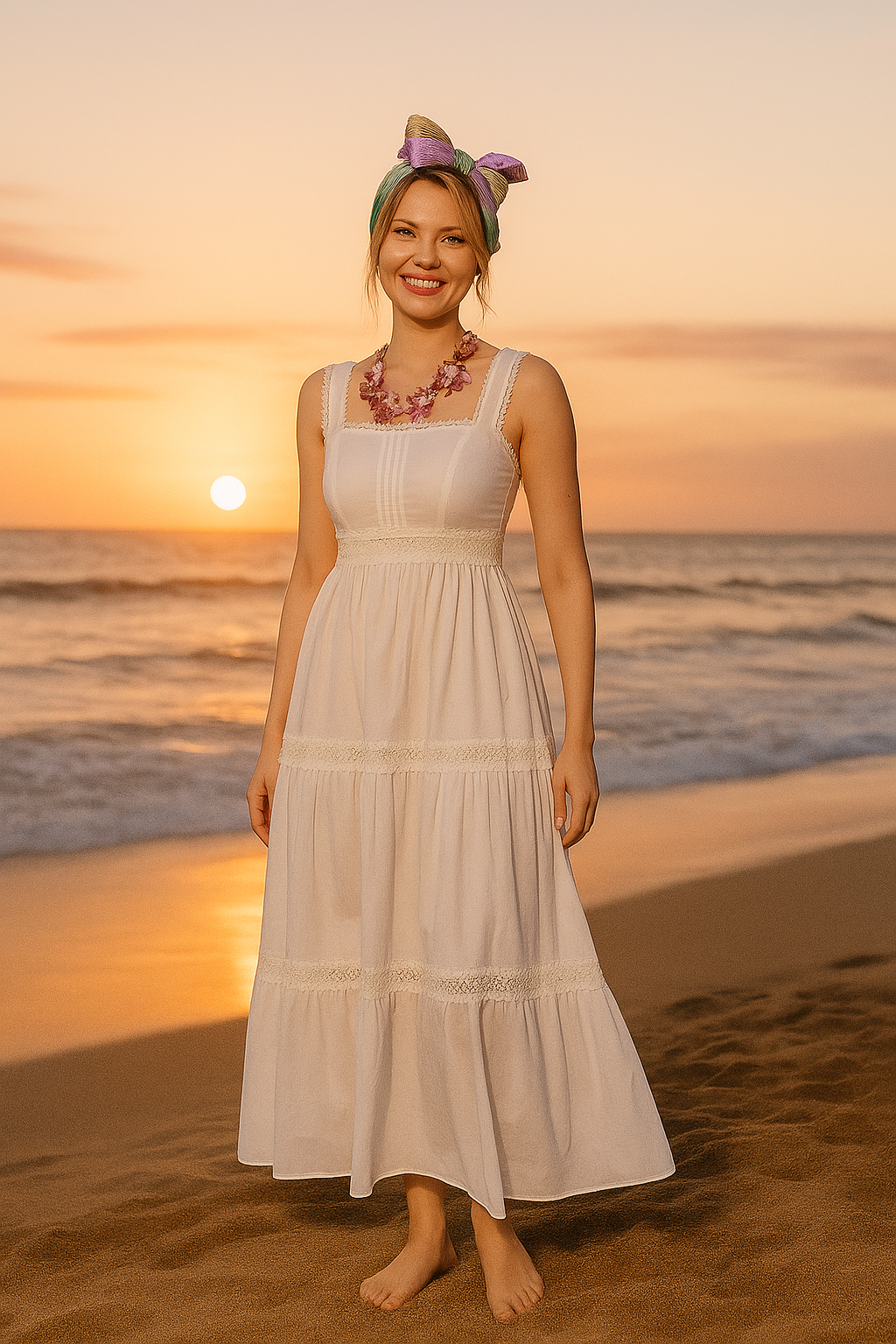 Đầm maxi hai dây cotton trắng đi biển thời trang Hity