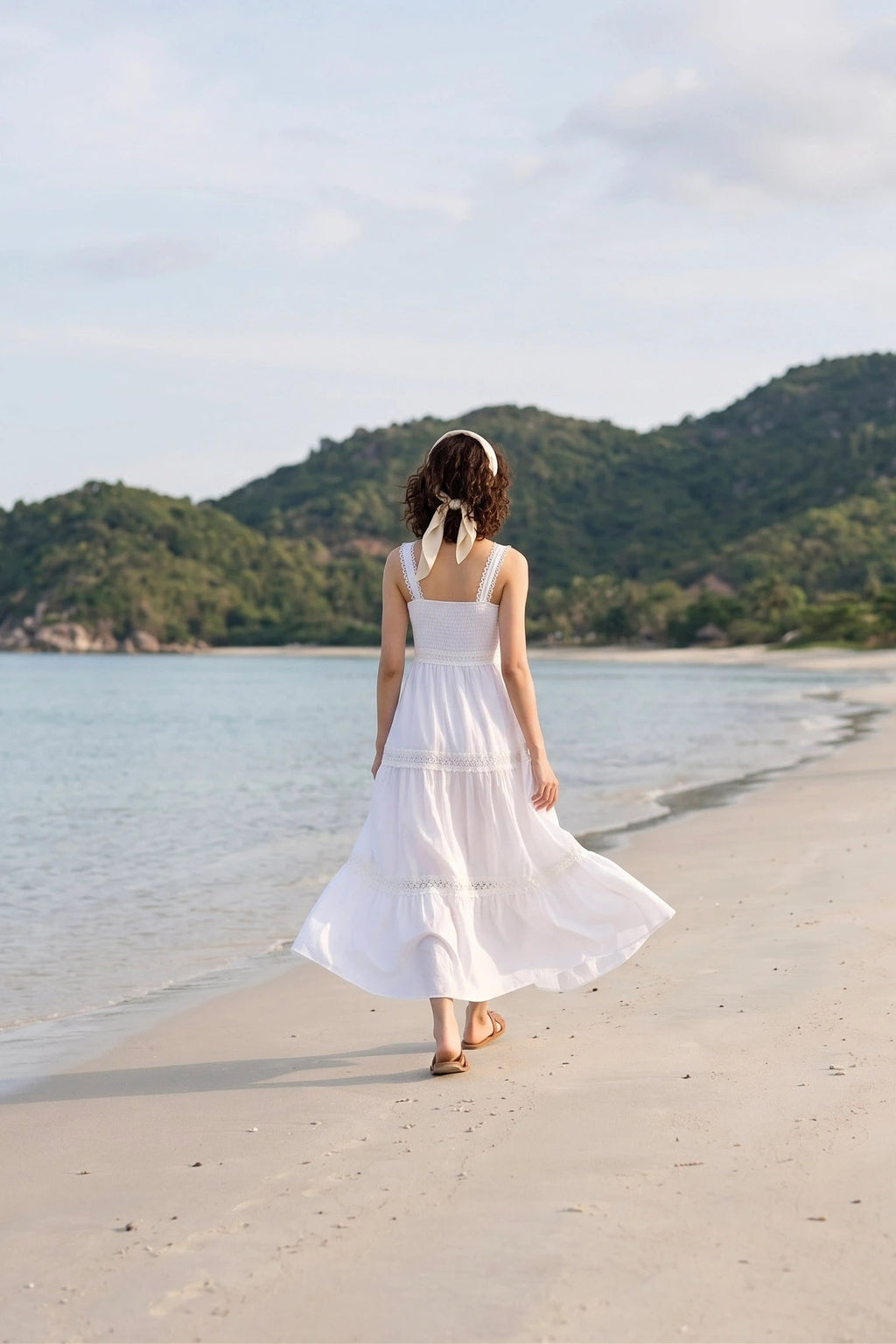 Đầm maxi hai dây cotton trắng thời trang Hity