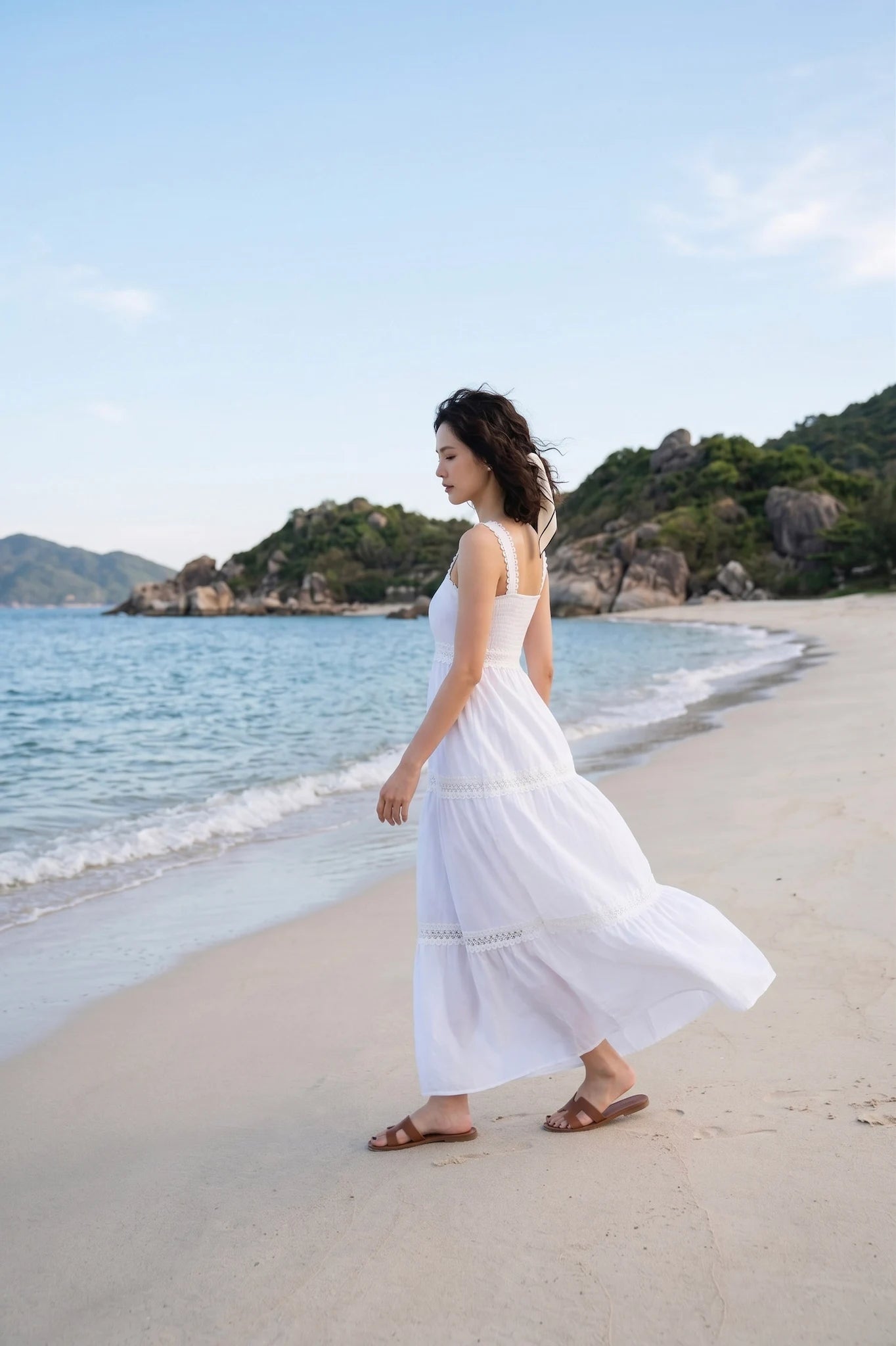 Đầm maxi hai dây cotton trắng thời trang Hity