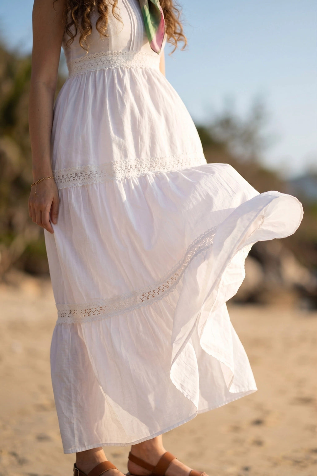 Đầm maxi hai dây cotton trắng thời trang Hity