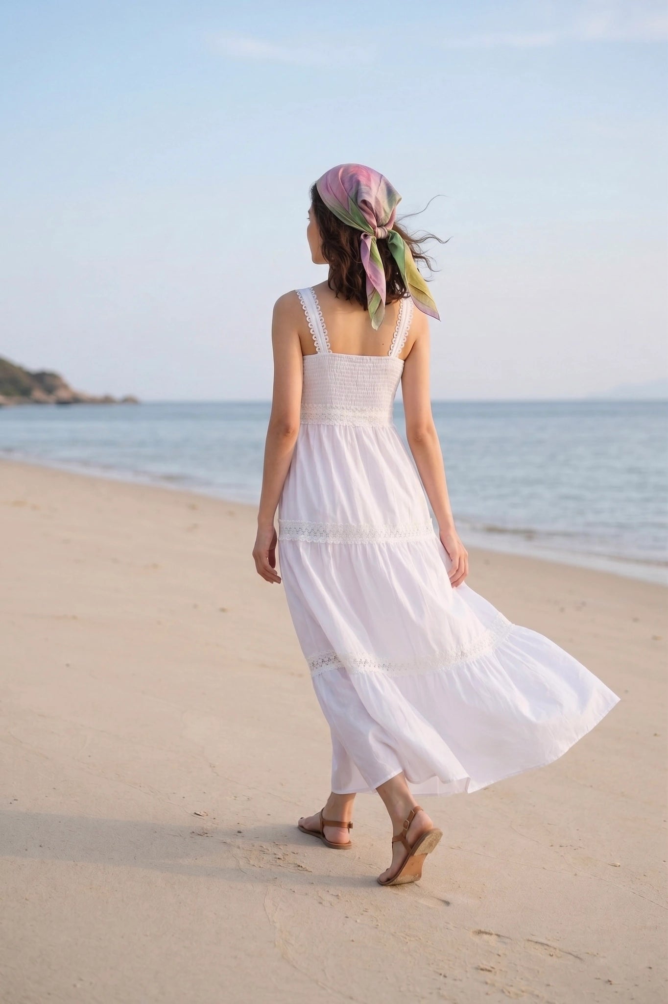 Đầm maxi hai dây cotton trắng thời trang Hity