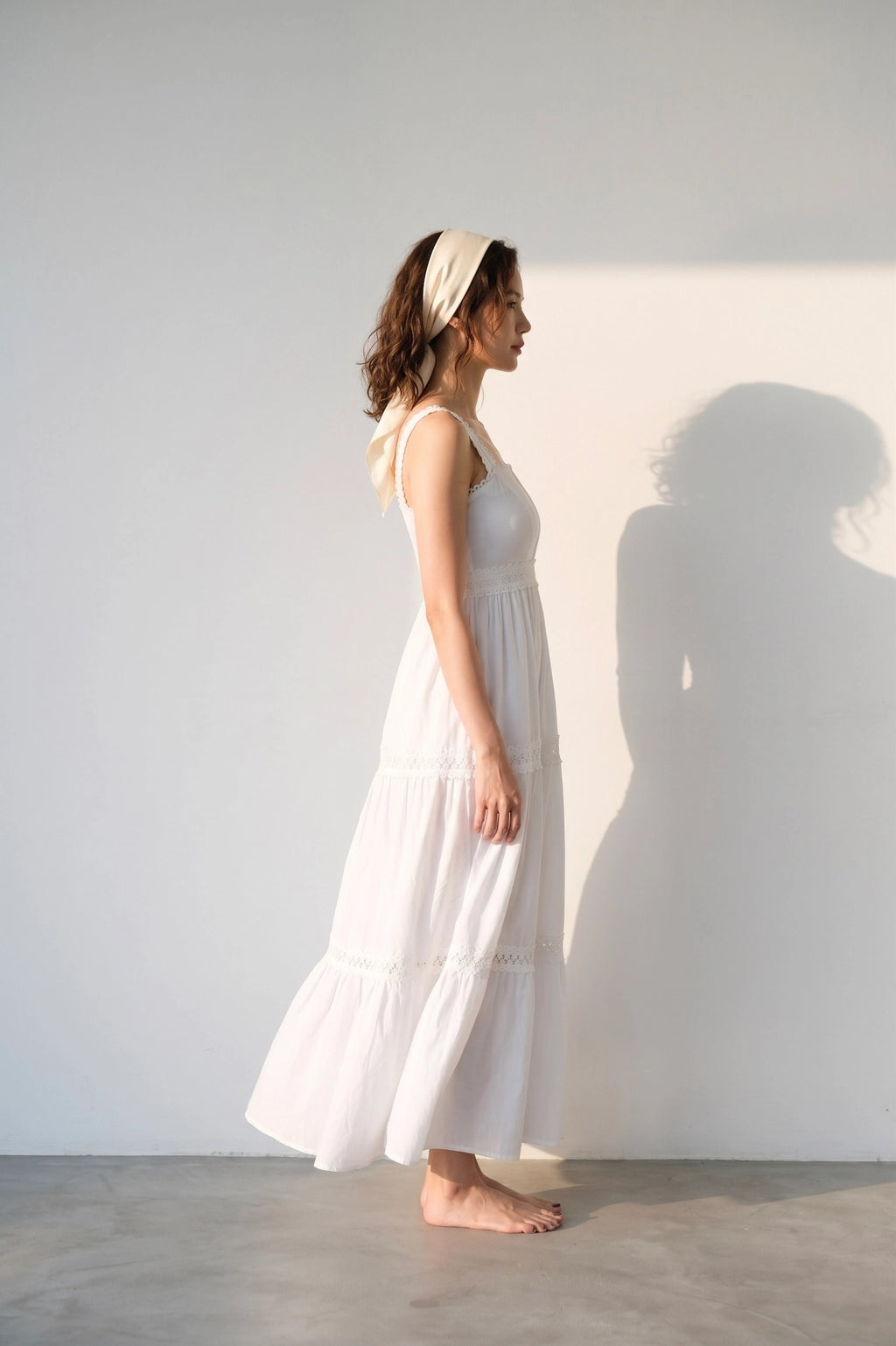 Đầm maxi hai dây cotton trắng thời trang Hity