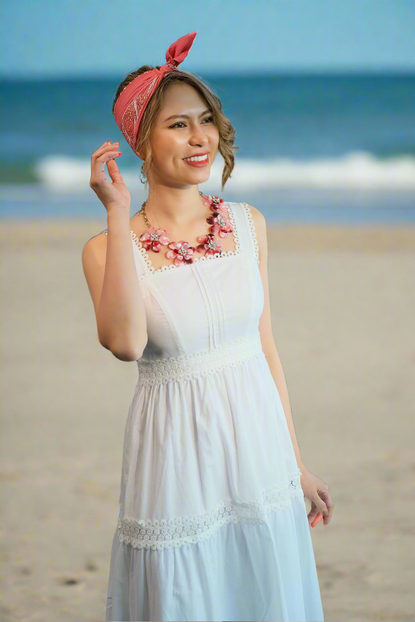 Đầm maxi hai dây cotton trắng đi biển thời trang Hity