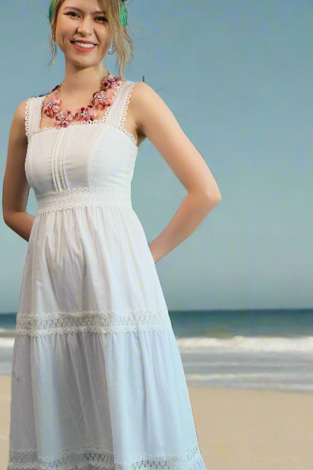 Đầm maxi hai dây cotton trắng đi biển thời trang Hity