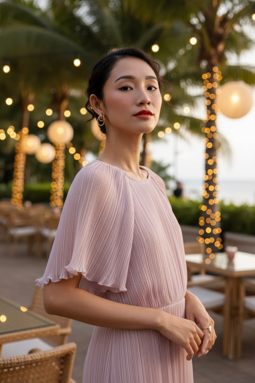 Đầm midi dập ly hồng pastel thời trang Hity