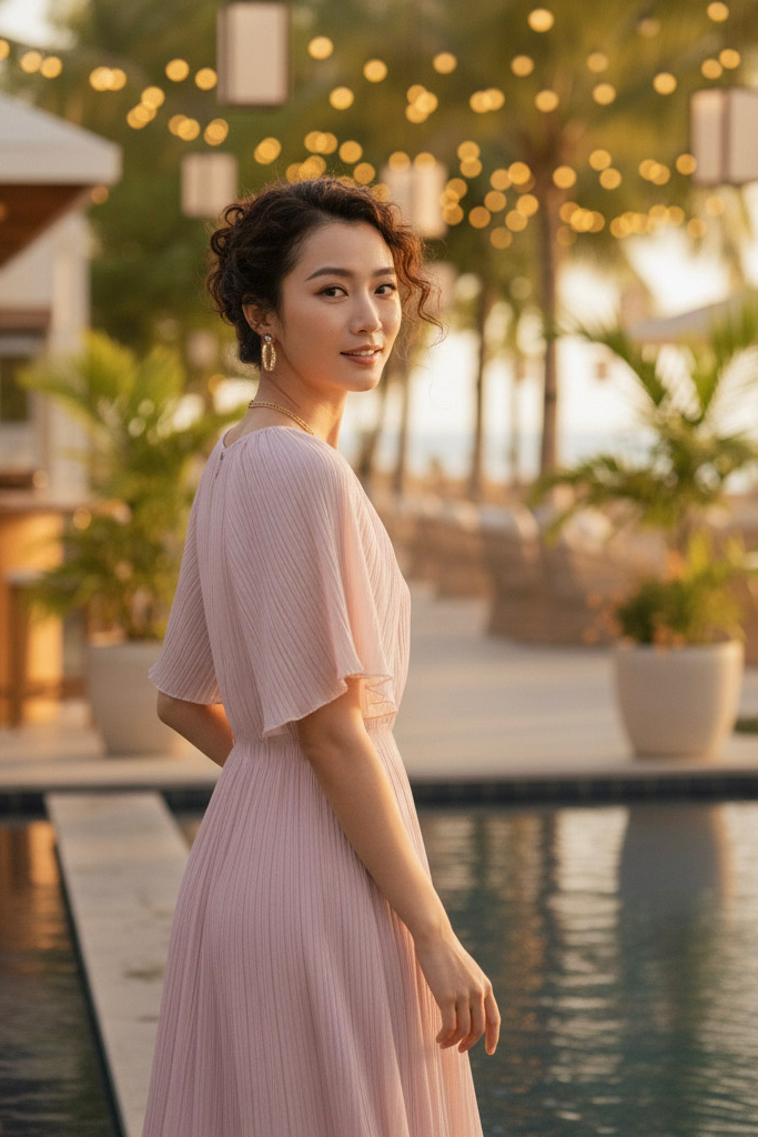 Đầm midi dập ly hồng pastel thời trang Hity