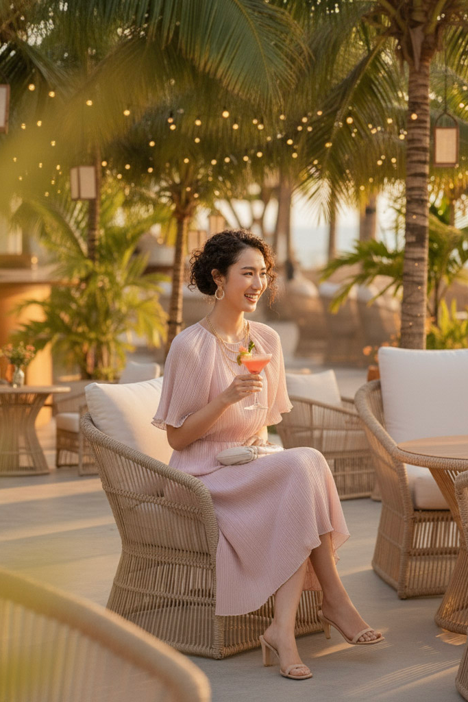 Đầm midi dập ly hồng pastel thời trang Hity