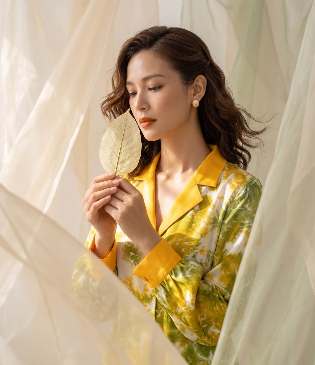 Đầm midi lụa tơ tằm nhuộm loang tie-dye thời trang Hity
