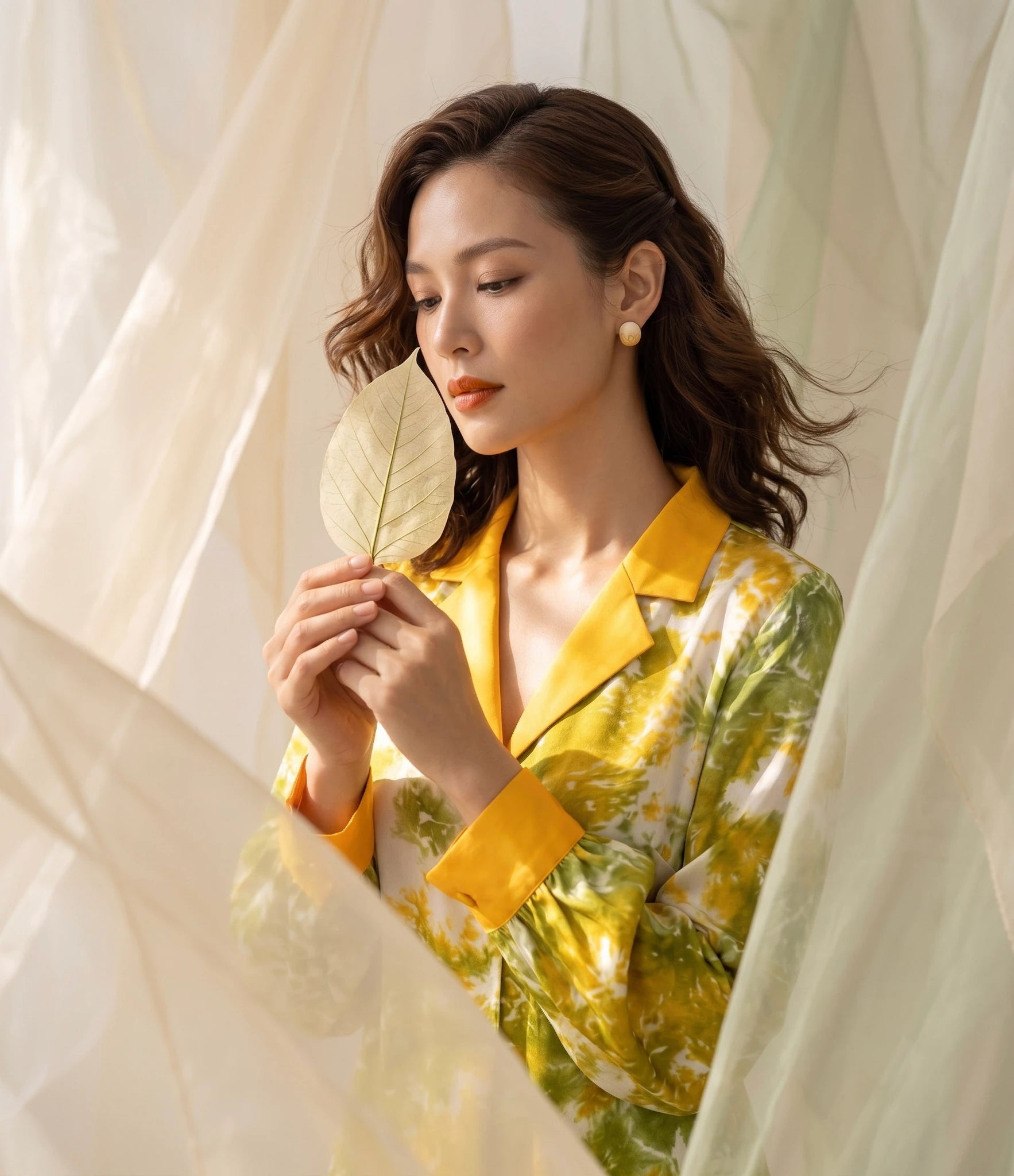 Đầm midi lụa tơ tằm nhuộm loang tie-dye thời trang Hity