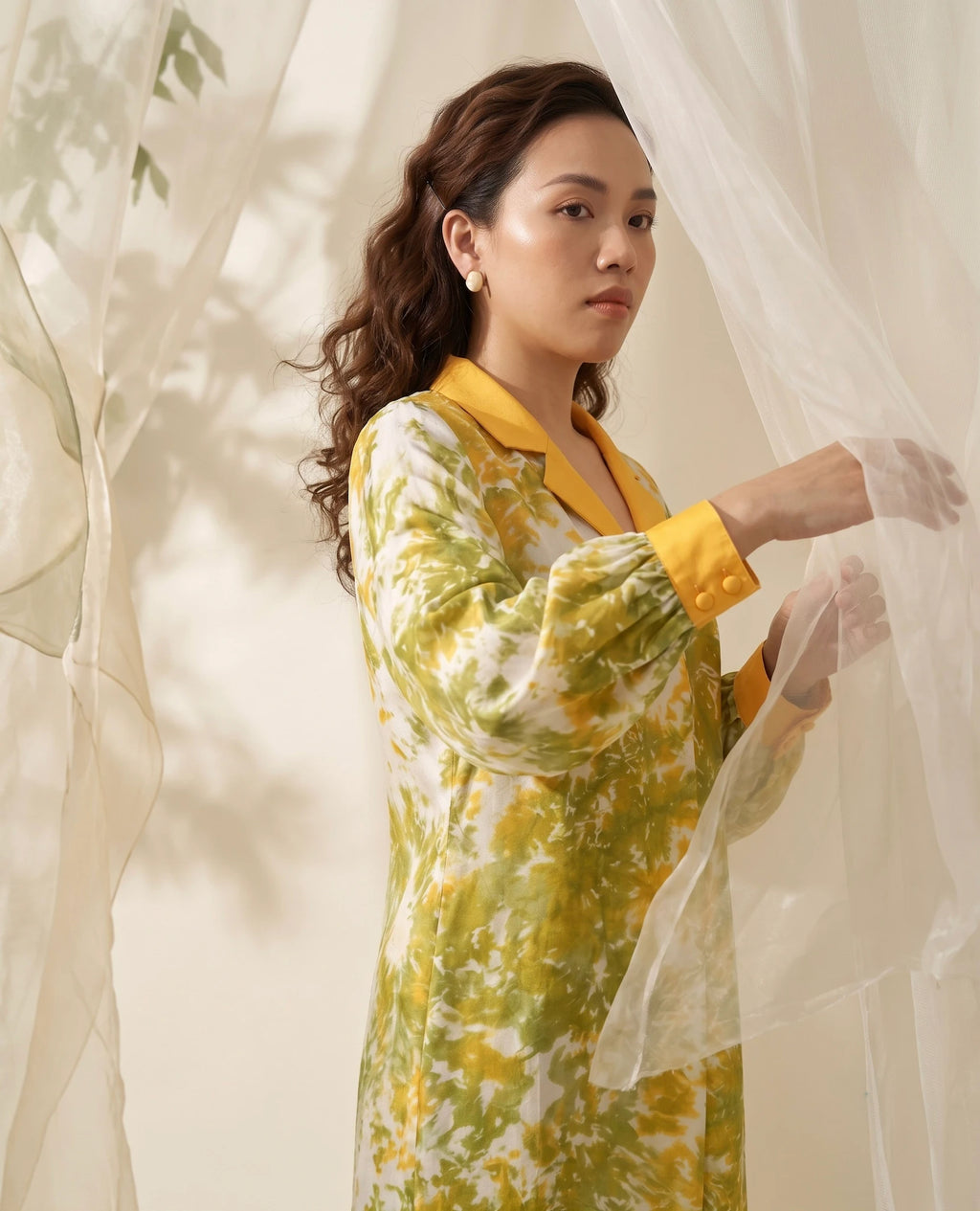 Đầm midi lụa tơ tằm nhuộm loang tie-dye thời trang Hity