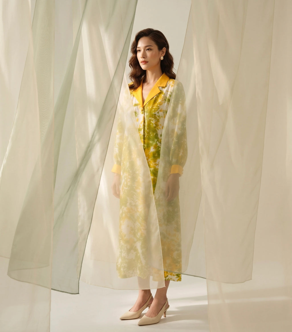 Đầm midi lụa tơ tằm nhuộm loang tie-dye thời trang Hity