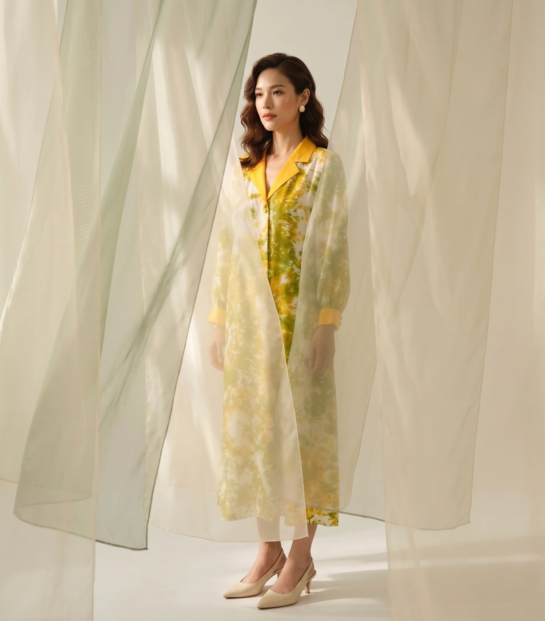 Đầm midi lụa tơ tằm nhuộm loang tie-dye thời trang Hity