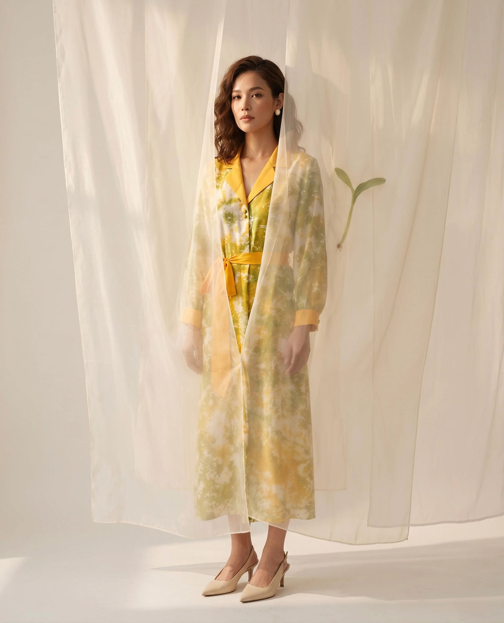 Đầm midi lụa tơ tằm nhuộm loang tie-dye thời trang Hity