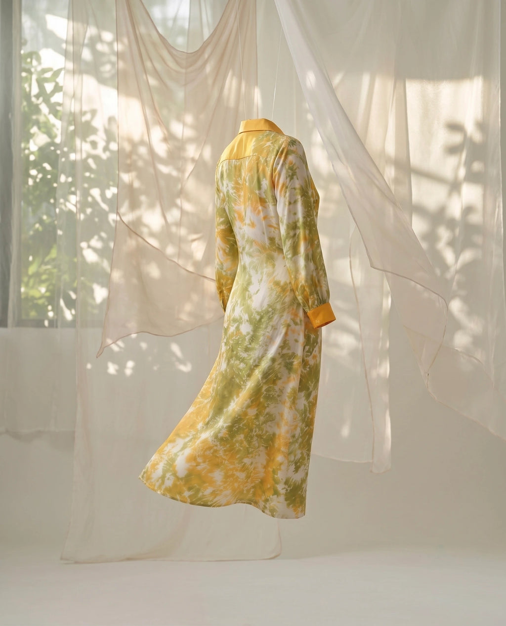 Đầm midi lụa tơ tằm nhuộm loang tie-dye thời trang Hity