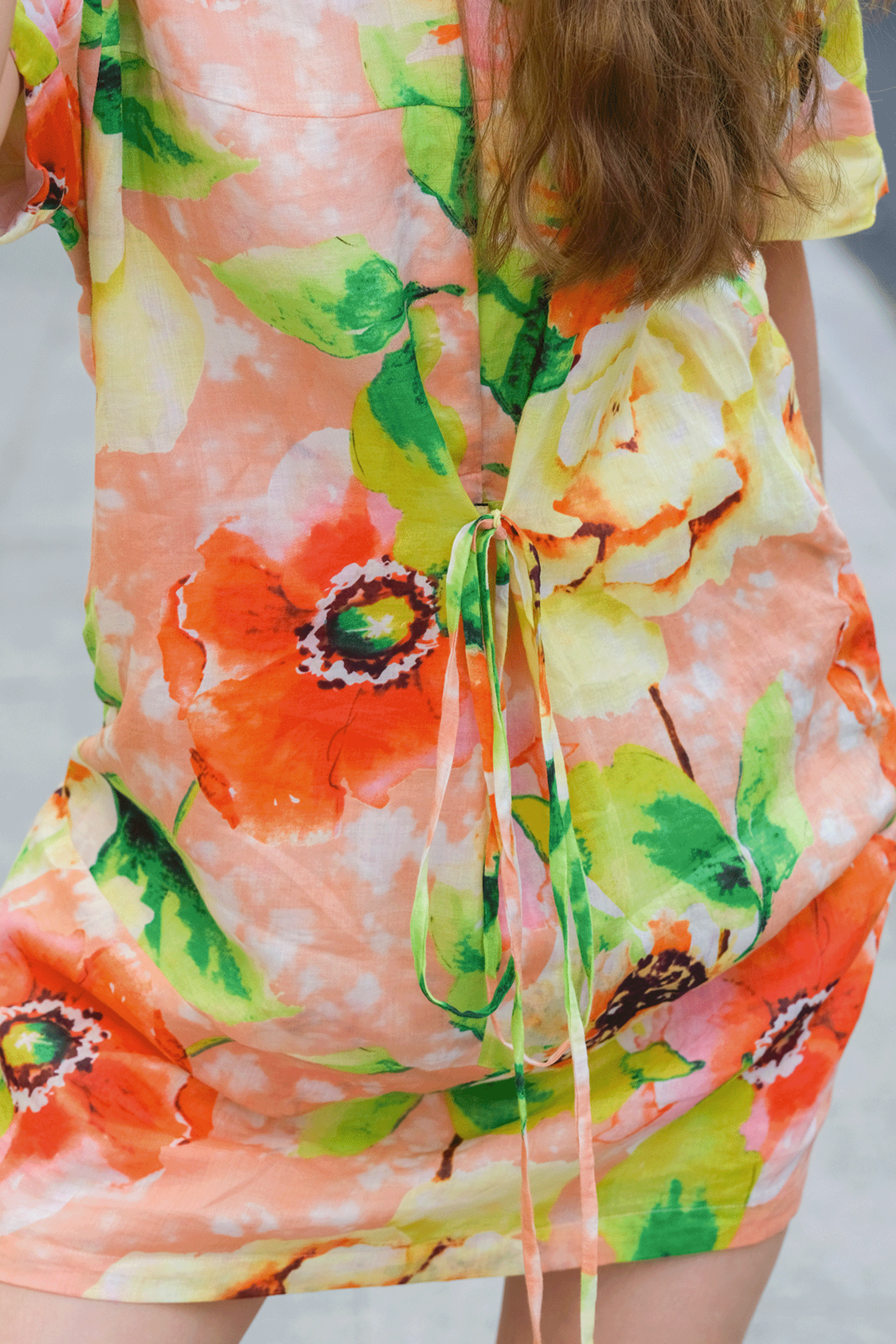 Đầm mini ngắn trên gối linen hoa dâm bụt thời trang Hity