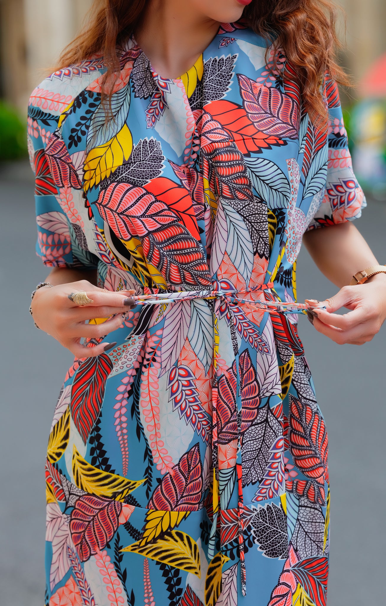 Đầm mini suông hoa lá lập thể thời trang Hity