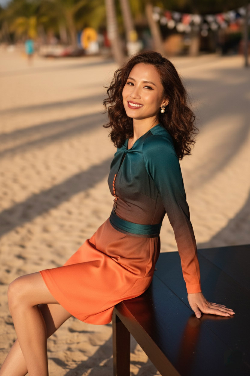 Đầm ngắn mini đi tiệc lụa đổ màu ombre thời trang Hity