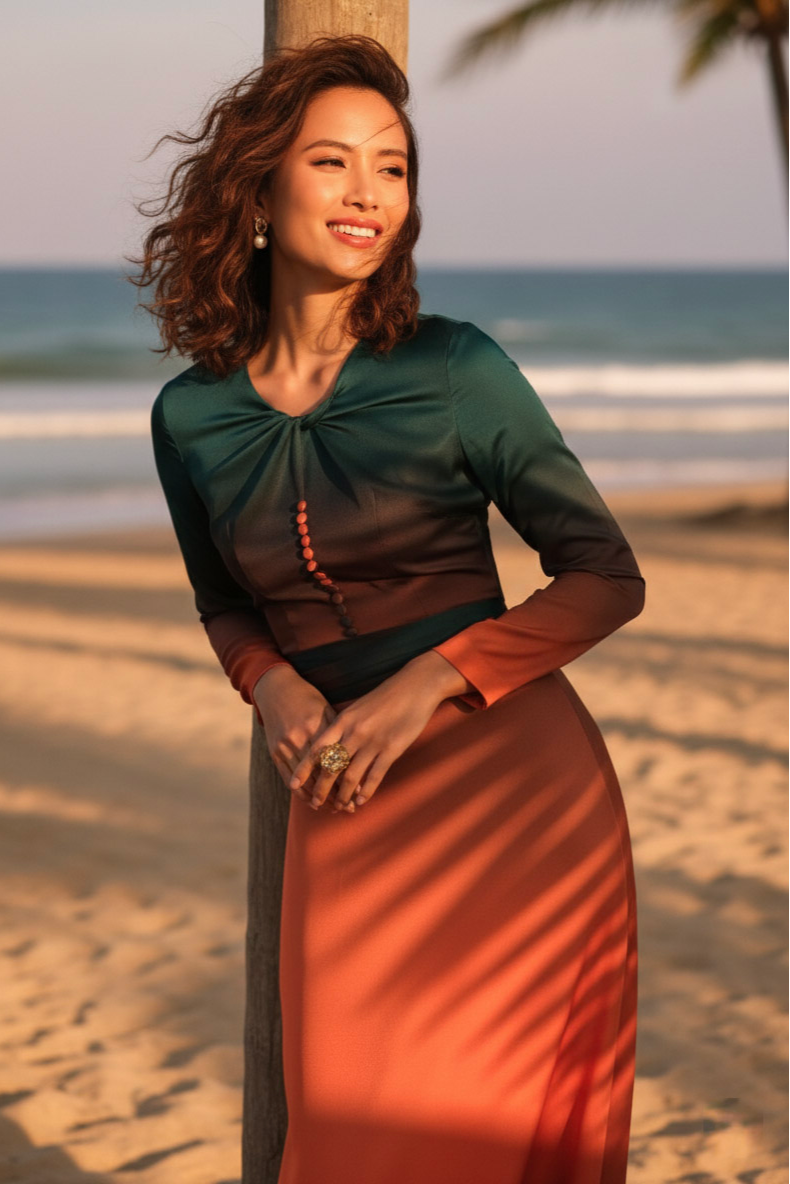 Đầm ngắn mini đi tiệc lụa đổ màu ombre thời trang Hity