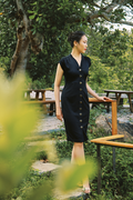 Đầm ôm cổ tim đen thời trang Hity