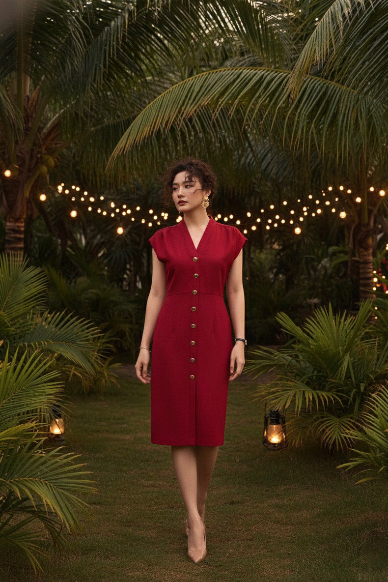 Đầm ôm body tweed đỏ thời trang Hity