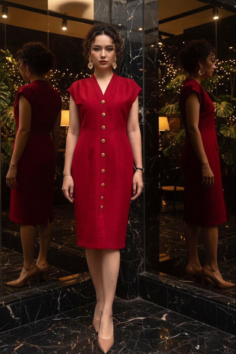 Đầm ôm body tweed đỏ thời trang Hity