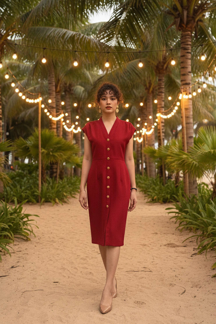 Đầm ôm body tweed đỏ thời trang Hity