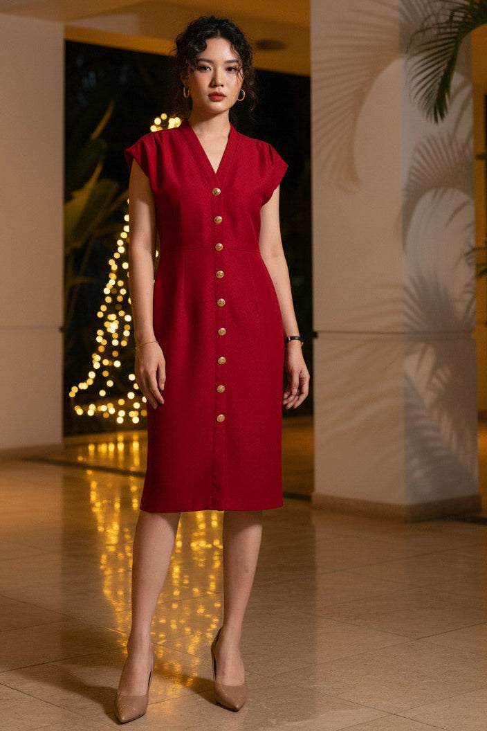 Đầm ôm body tweed đỏ thời trang Hity